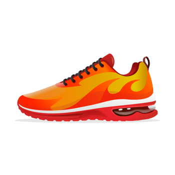 running shoes illustration with fire shape yellow and red  isolated on transparan background png