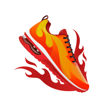 running shoes illustration with fire shape yellow and red  isolated on transparan background png