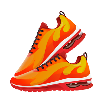 running shoes illustration with fire shape yellow and red  isolated on transparan background png