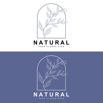 Simple Botanical Leaf and Flower Logo, Vector Natural Line Style, Decoration Design, Banner, Flyer, Wedding Invitation, and Product Branding