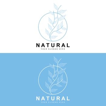 Simple Botanical Leaf and Flower Logo, Vector Natural Line Style, Decoration Design, Banner, Flyer, Wedding Invitation, and Product Branding