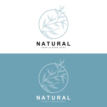 Simple Botanical Leaf and Flower Logo, Vector Natural Line Style, Decoration Design, Banner, Flyer, Wedding Invitation, and Product Branding