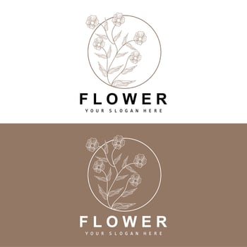 Simple Botanical Leaf and Flower Logo, Vector Natural Line Style, Decoration Design, Banner, Flyer, Wedding Invitation, and Product Branding