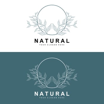 Simple Botanical Leaf and Flower Logo, Vector Natural Line Style, Decoration Design, Banner, Flyer, Wedding Invitation, and Product Branding