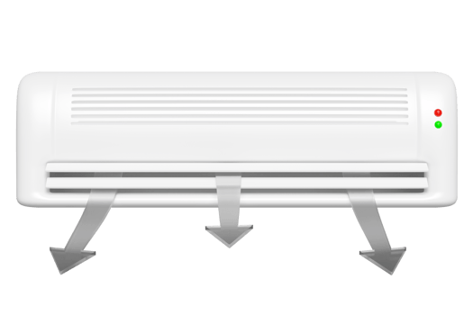 3d air conditioner system with arrow air flows shows isolated. 3d render illustration png