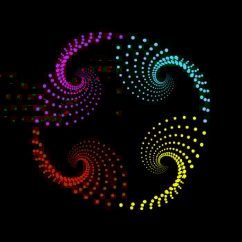 Pink, cyan, red, and yellow dotted spiral vortex logo vector design