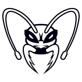 Ant head vector icon isolated on white background, ant cartoon insect bug face illustration, outline black line style