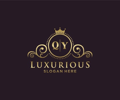 Initial QY Letter Royal Luxury Logo template in vector art for Restaurant, Royalty, Boutique, Cafe, Hotel, Heraldic, Jewelry, Fashion and other vector illustration.
