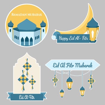 Set of Ramadan and Eid Stickers or Badges with Different Islamic Element for Decoration vector