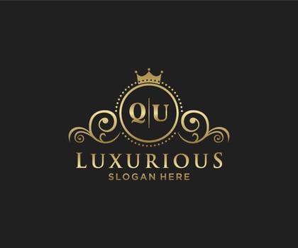 Initial QU Letter Royal Luxury Logo template in vector art for Restaurant, Royalty, Boutique, Cafe, Hotel, Heraldic, Jewelry, Fashion and other vector illustration.