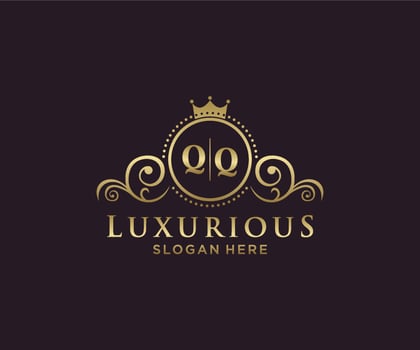 Initial QQ Letter Royal Luxury Logo template in vector art for Restaurant, Royalty, Boutique, Cafe, Hotel, Heraldic, Jewelry, Fashion and other vector illustration.