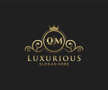 Initial QM Letter Royal Luxury Logo template in vector art for Restaurant, Royalty, Boutique, Cafe, Hotel, Heraldic, Jewelry, Fashion and other vector illustration.