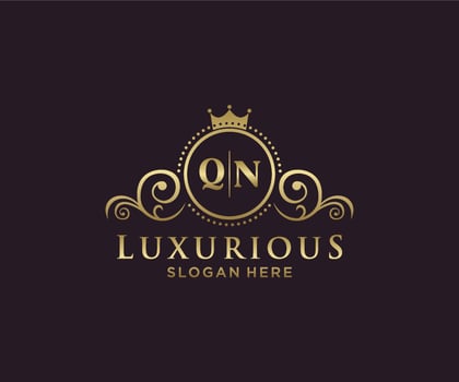 Initial QN Letter Royal Luxury Logo template in vector art for Restaurant, Royalty, Boutique, Cafe, Hotel, Heraldic, Jewelry, Fashion and other vector illustration.
