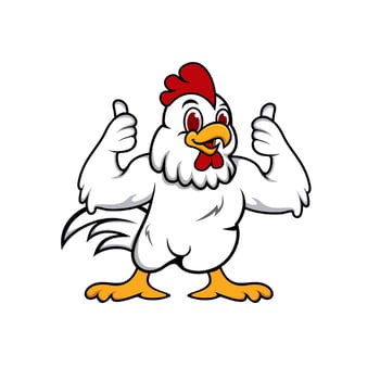 Chicken Cartoon Character. A funny Cartoon Rooster chicken giving a thumbs up. Vector logo illustration.