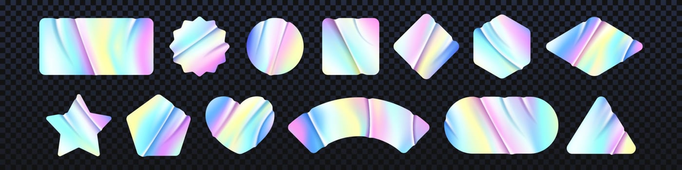 Holographic iridescent texture sticker or label, vector