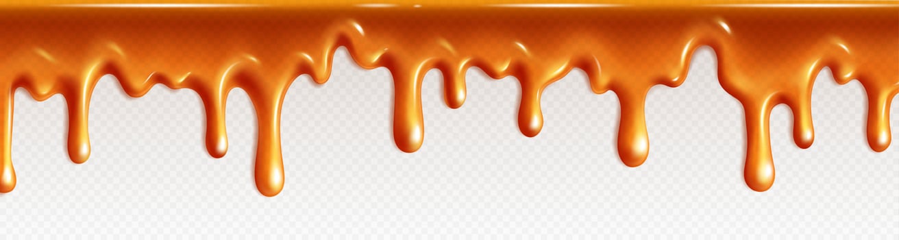 3d vector realistic dripping caramel sauce flow