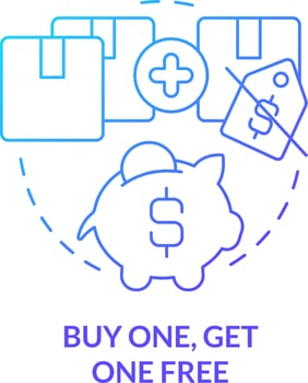 Buy one, get one free blue gradient concept icon. Customer benefit. Present. Type of discounts abstract idea thin line illustration. Isolated outline drawing vector
