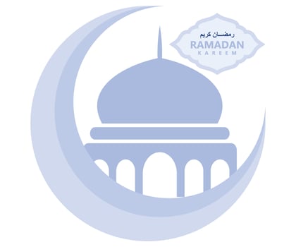 Holy month of muslim communit. Ramadan Kareem celebration. Moon with mosque, flat vector modern illustration