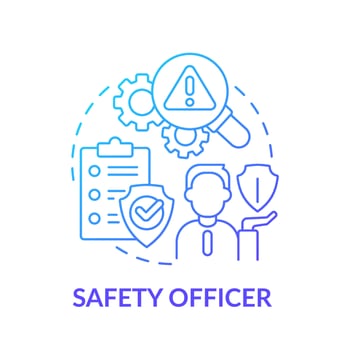 Safety officer blue gradient concept icon. Work conditions review. Minimizing workplace accident tip abstract idea thin line illustration. Isolated outline drawing vector