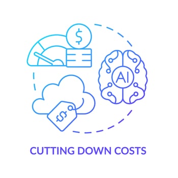 Cutting down costs blue gradient concept icon. Reduce expenses. AI in cloud computing advantages abstract idea thin line illustration. Isolated outline drawing vector