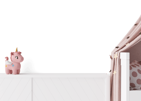 Wallpaper presentation mock up. Kids room furniture and accessories on transparent background. Copy space for wallpaper design, wall panels, photo wallpaper, print or paint. Children room mockup. 3D png