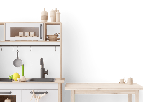 Wallpaper presentation mock up. Kids room furniture and accessories on transparent background. Copy space for wallpaper design, wall panels, photo wallpaper, print or paint. Children room mockup. 3D png