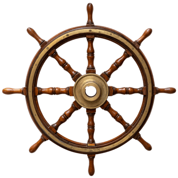 Old ship wooden steering wheel rudder isolated png