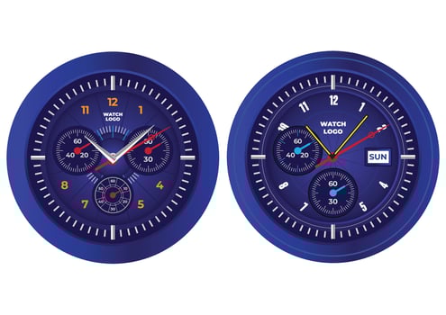 Analog watches in big focus zoom with blue and black color vector