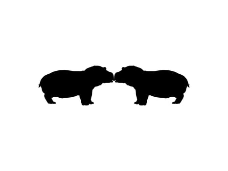 Pair of the Hippopotamus, Hippopotamus Amphibius. Silhouette for Logo, Art Illustration, Icon, Symbol, Pictogram or Graphic Design Element. Vector Illustration