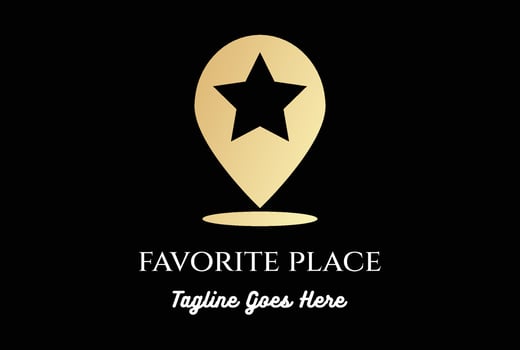 Golden GPS Point Pin Location Map with Star Favorite Logo Design vector