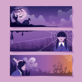 Girl at a Graveyard Banner Template vector