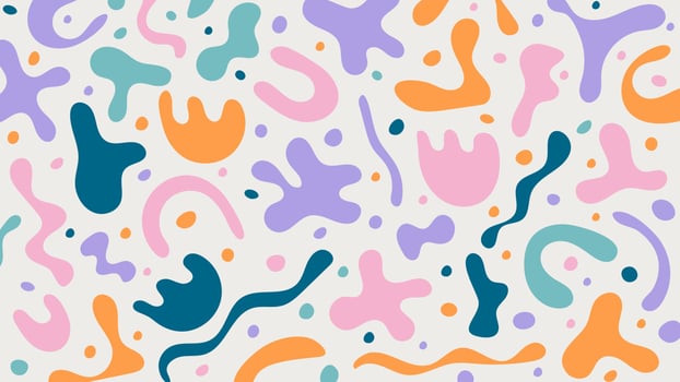 Cute vector pattern with matisse style shapes. Abstract horizontal background of simple organic shapes and lines. Hand drawn random figures, blobs, naive scribble. Contemporary doodle art backdrop
