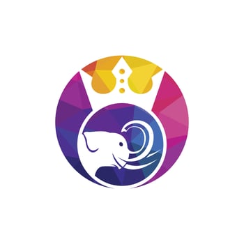 Elephant king vector logo design. Elephant with crown icon template.