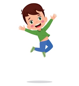 Jumping kids. Happy funny children playing and jumping in different action poses education little team vector characters. Illustration of kids and children fun and smile