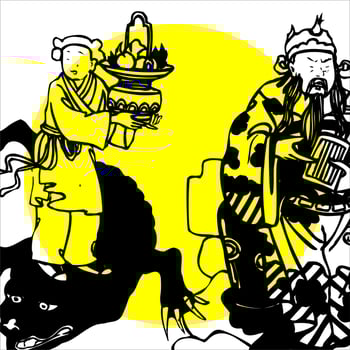 Hand-drawn Cartoon Characters. Diety Sanxing Fu Lu Shou Cartoon Chinese hand-drawing style. chinese mythical character vector