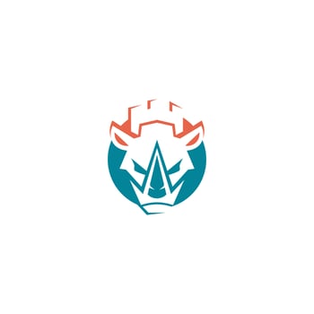 rhino head logo design with castle on it vector