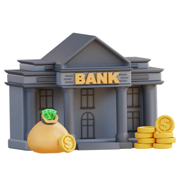 3d Illustration of bank building and money bag png