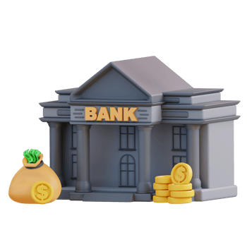 3d Illustration of bank building and money bag png