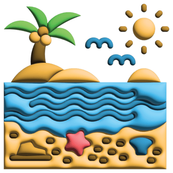 3D illustration sea in nature set png