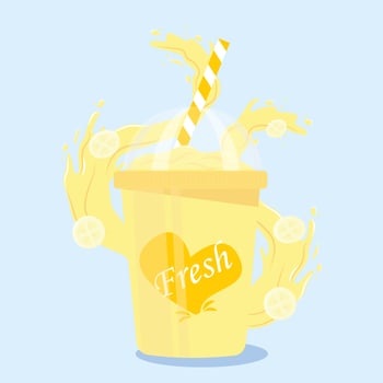 Vector mango with a glass of banana juice modern style vector illustration