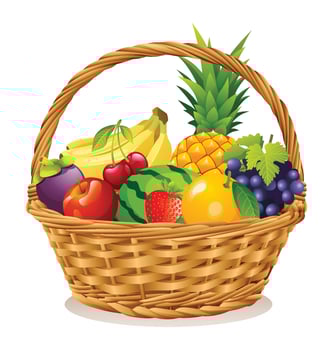 Wicker basket with fruits vector illustration