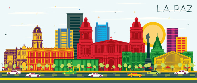 La Paz Bolivia City Skyline with Color Buildings and Blue Sky. Vector Illustration. La Paz Cityscape with Landmarks.