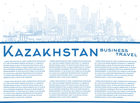 Outline Kazakhstan City Skyline with Blue Buildings and Copy Space. Vector Illustration. Concept with Modern Architecture.