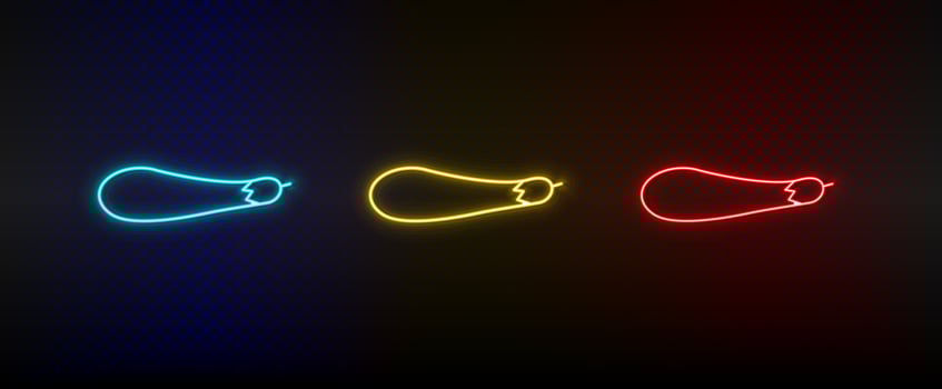 Neon icon set aborigine. Set of red, blue, yellow neon vector icon on dark background