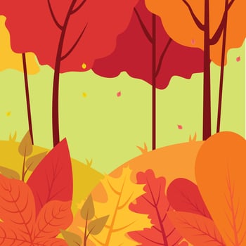 Cartoon illustration background of colorful forest in autumn. vector