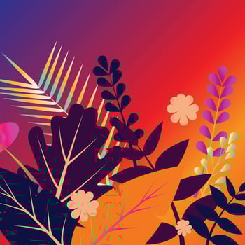 Painted tropical exotic leaves abstract colors in a cartoon style. Seamless vector wallpaper pattern on a white background.