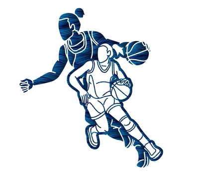 Group of Basketball Women Players Action vector