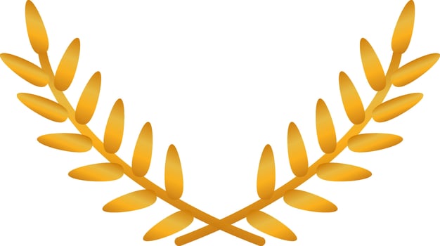Laurel wreath. Gold award icon or sign isolated on dark background. Vector illustration.