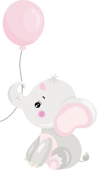 Cute baby pink elephant holding a balloon vector
