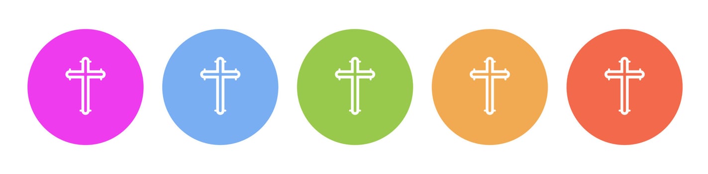 Multi colored flat icons on round backgrounds. cross, catholic, jesus multicolor circle vector icon on white background